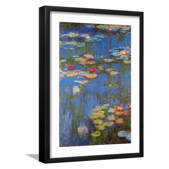 Art.com Water Lilies No. 3 Art Print by Claude Monet, Black Frame Wall Art, 17" x 23"