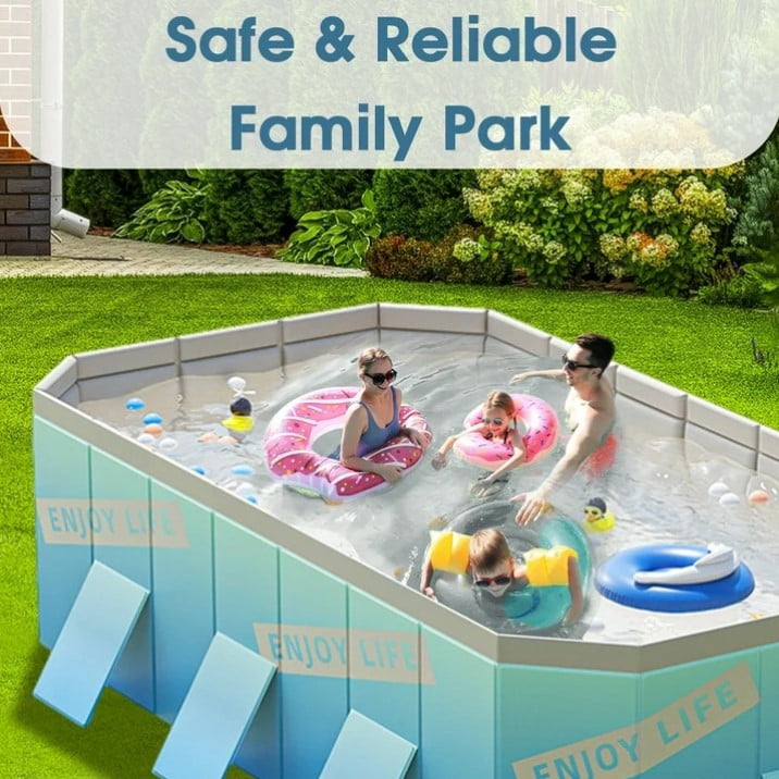 LHUAI Foldable Non-Inflatable Family Outdoor Swimming Pool, Rectangular Above Ground Pools For Backyard, Ice Blue, 101" x 66" x 20"