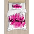 thumbnail image 1 of Hello Twin Size Duvet Cover Set, Inspiring and Motivational Quote in Hand Lettering Calligraphic Design on Pink, Decorative 2 Piece Bedding Set with 1 Pillow Sham, Magenta Black, by Ambesonne, 1 of 3