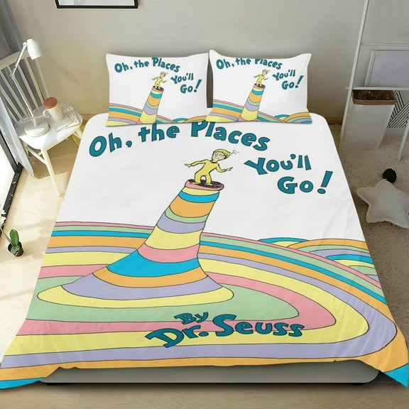 Oh The Places You'll Go-themed Bed Sheet Set Three Piece Set Comfortable And Skin Friendly Unique Design Home Decor Gifts For Family Friends fans54''x79''（135cm*200cm）
