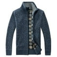 thumbnail image 5 of jsaierl Cardigan Sweaters for Men Knit Stand Collar Zip Up Outwear Top Long Sleeve Woolen Plaid Sweater Jacket, 5 of 6