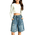 thumbnail image 3 of UACY Girls Denim Shorts Y2k Ripped Bermuda Shorts Baggy Wide Leg Distressed Jorts Summer Short Jeans ﻿, 3 of 8