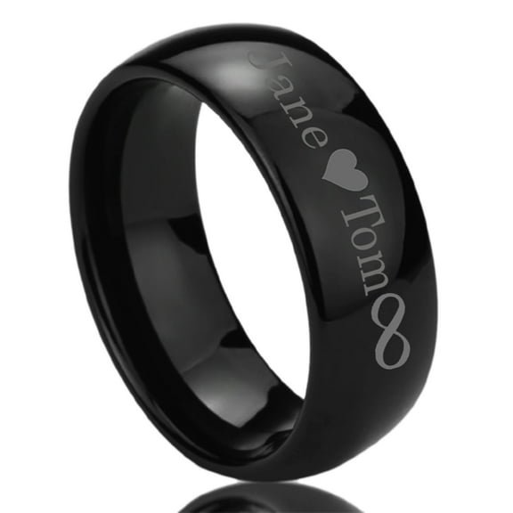 Free Engraving Men Women Personalized Outside Inside Engraving Tungsten Carbide Wedding Band Ring 8mm Black Domed Ring
