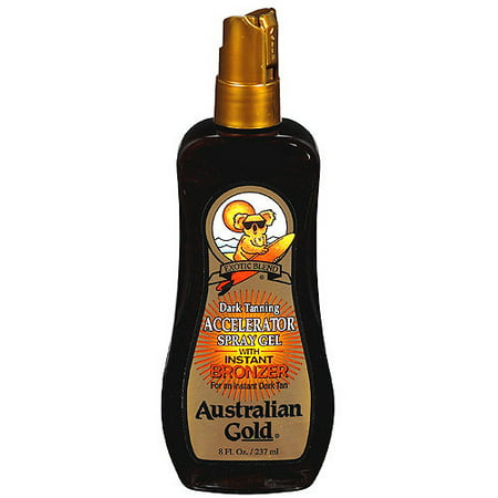 Tanning Oil Accelerator Spray Gel with Instant Bronzer Australian Gold Exotic Dark, 8 fl