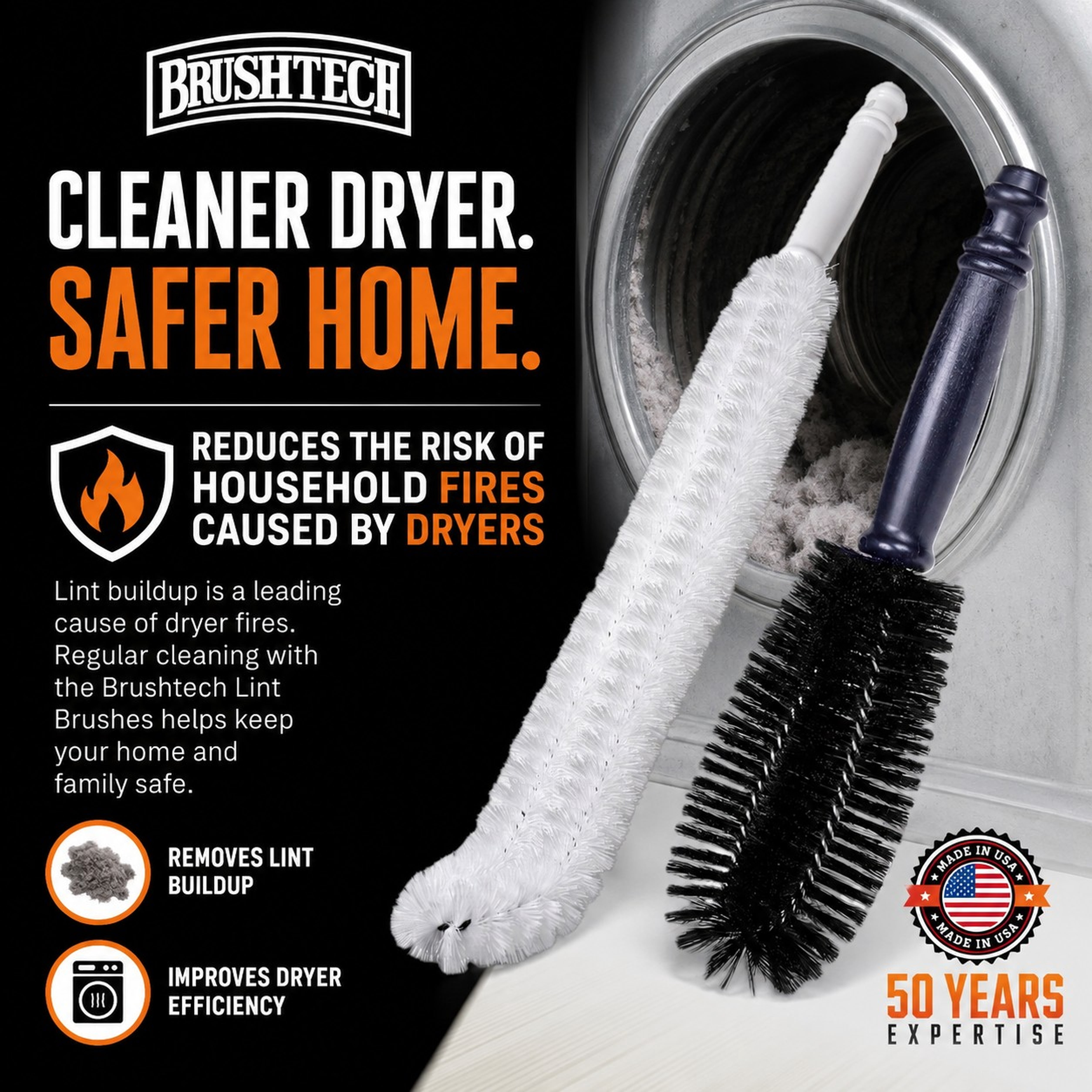 Dryer Lint Cleaning Brush Kit by Brushtech Includes both Lint Brush and Dryer Brush