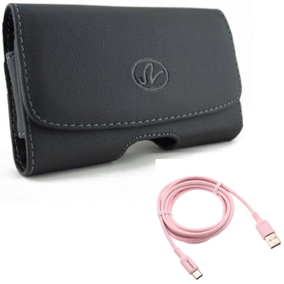 Leather Case Belt Clip w Pink 6ft USB-C Cable for Samsung Galaxy A53 5G,A33 5G Phones - Swivel Holster Loops Cover, Charger Cord Power Wire Type-C