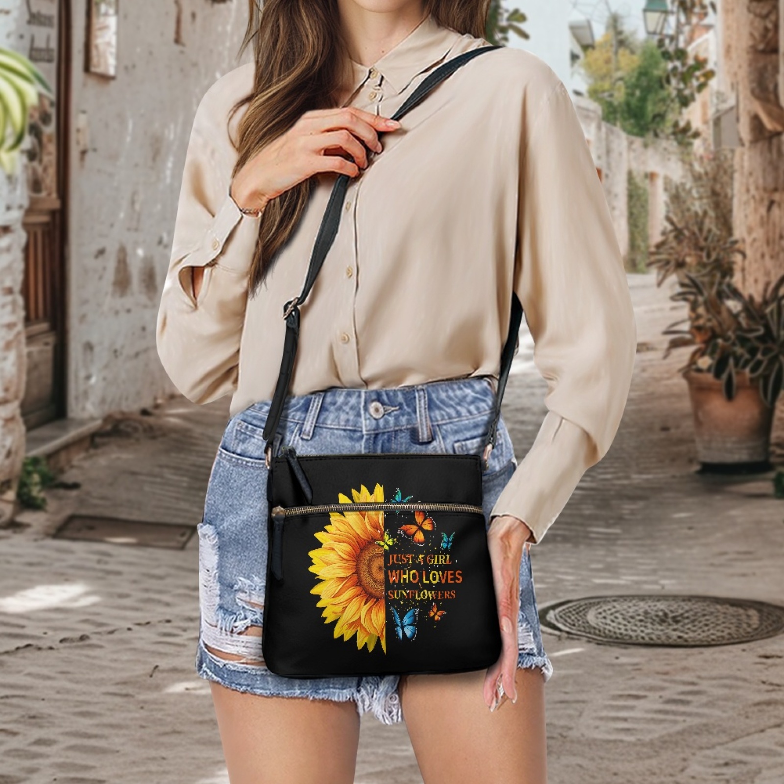 LedBack Sunflower Leather Crossbody Bags for Women, Sling Satchel Purses Shoulder Bag Hobo Purse with Adjustable Strap Multi Pockets, Black