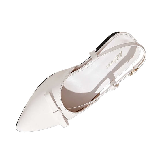 hoksml Women Pointed Toe Slingback Flat Flats, Front Bow Decor PU Upper Adjustable Buckle Strap Casual Dress Shoes