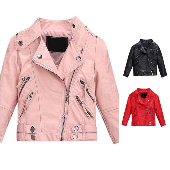 Kids Leather Motorcycle Jacket, Toddler Boys Girls Zipper Biker Jacket Long Sleeve Cool Moto Coat Fall Winter Outerwear