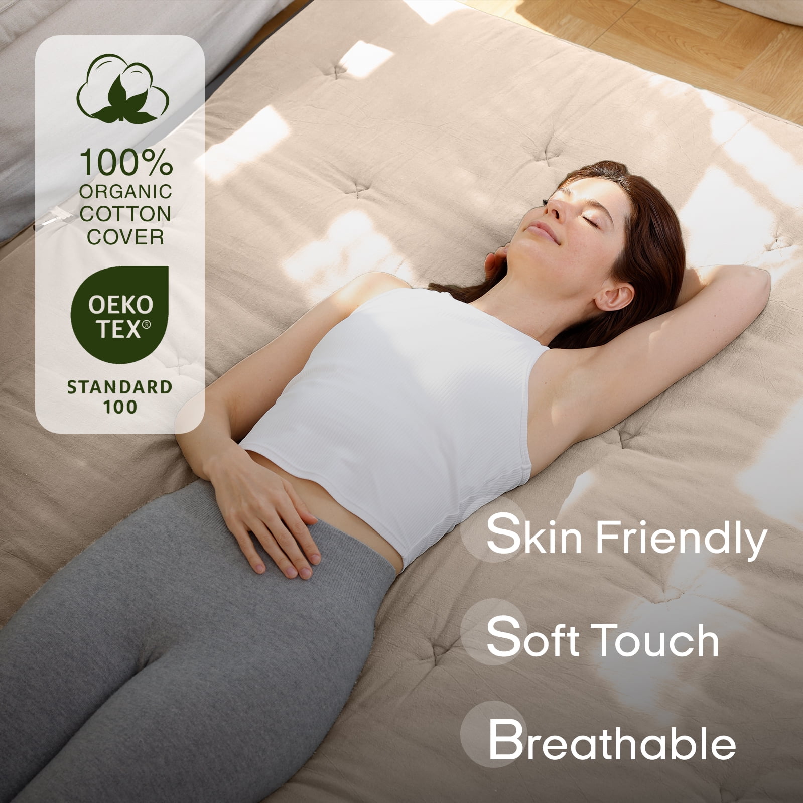 Zonli Japanese Floor Futon Mattress, 2.5" Cotton Folding Tatami Pad, Twin 75"x39", Khaki