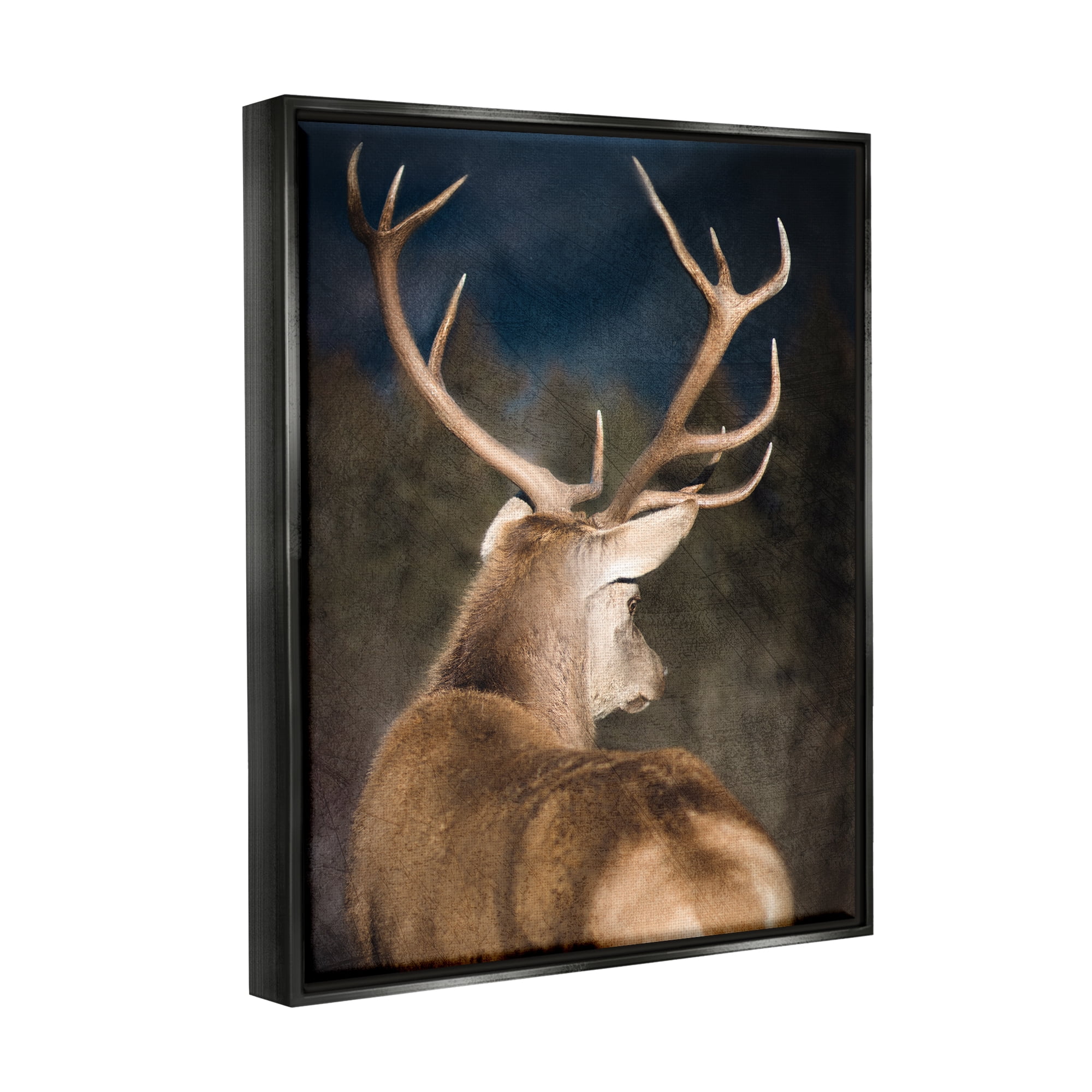 Stupell Industries Rustic Dark Deer Portrait Animals & Insects Painting Black Floater Framed Canvas Art Print Wall Art, 17 x 21