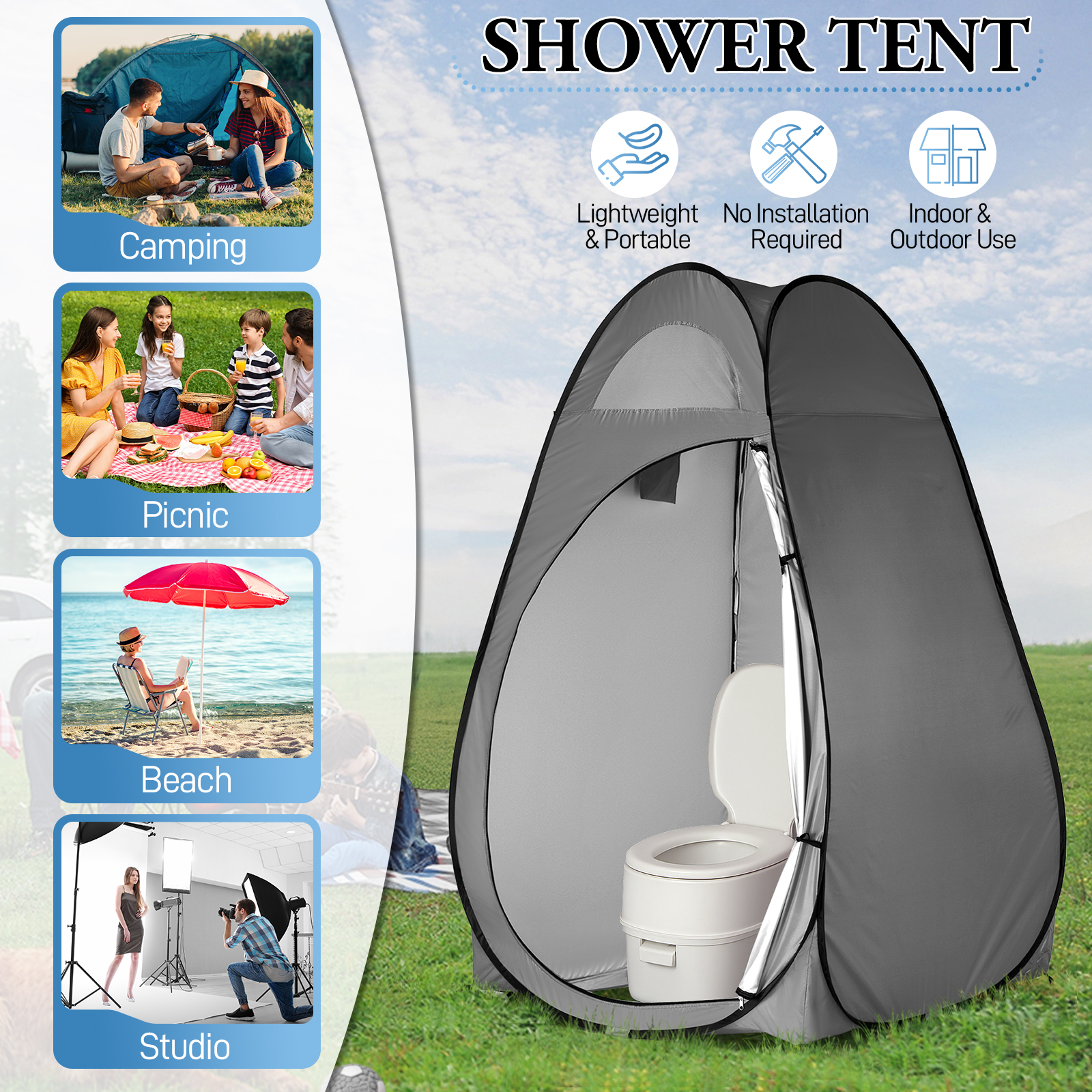 Ktaxon Camping Shower Tent, Portable Pop Up Changing Tent, Waterproof Dressing Room Privacy Tent for Camping Beach, Dark Gray