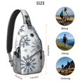thumbnail image 5 of Sling Backpack,Blue Christmas Snowflake Pattern Sling Bag with Water Bottle Holder,Waterproof Sling Bag for Men/Women with Headphone Jack for Hiking,Travel, 5 of 6