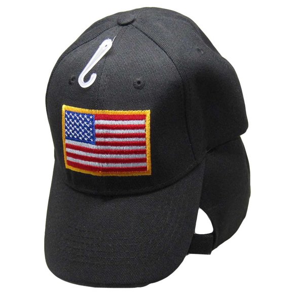 Red White Blue USA Flag Patch Black Embroidered Baseball Cap Hat