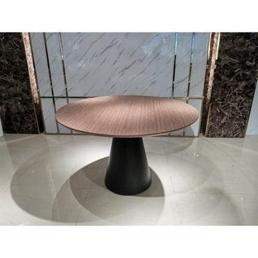 Walnut Wood Top 48" Round Dining Table w/Black Powder Coating Pedestal Base