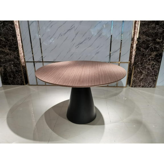 Walnut Wood Top 48" Round Dining Table w/Black Powder Coating Pedestal Base