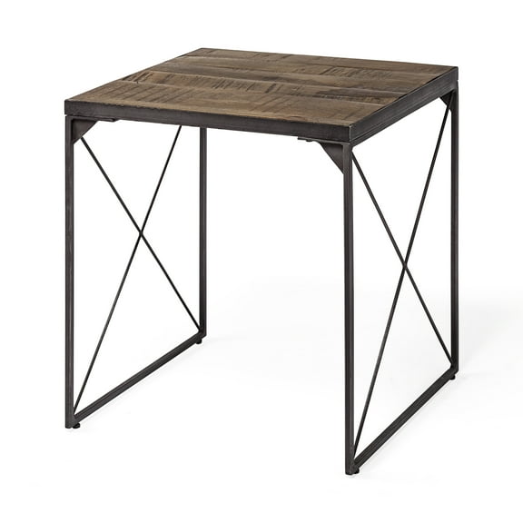 Mercana Trestman Ii Square Top Brown Wood And Iron Cross Braced End/Side Table