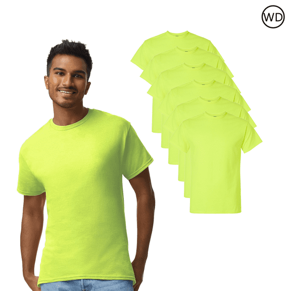 Gildan High Visibility Safety T-shirt for Men, Hi vis heavy cotton crewneck tee, Safety Green, 6 pack, S