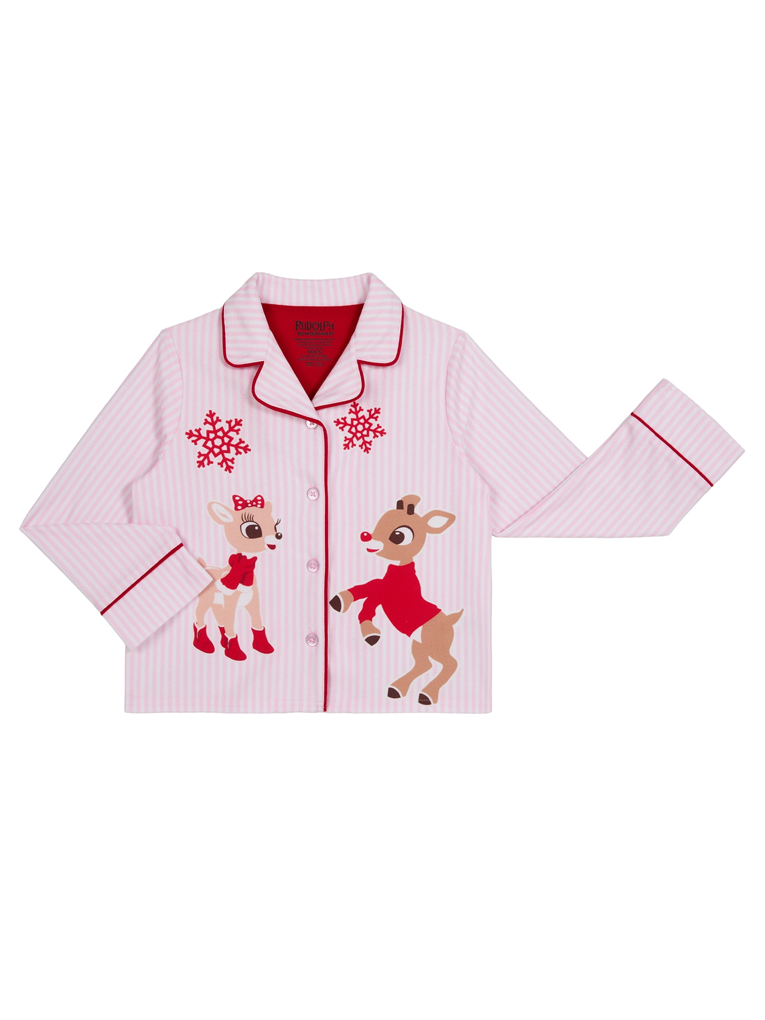 Rudolph Girls Button Front Top and Pant Pajama Set, 2-Piece, Sizes 4-12