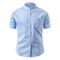thumbnail image 2 of Antinious Mens Short Sleeve Button up Striped Stand Up Collar Casual Pocket Up Shirt,Blue,XL, 2 of 5