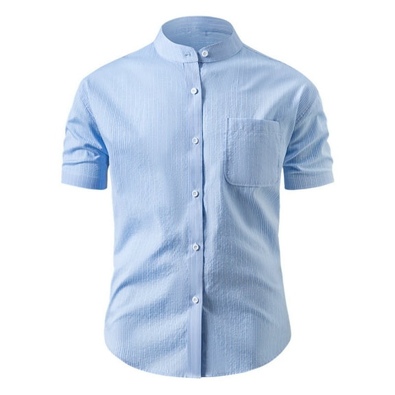 Mens Shirts Under $10 Men's Banded Collar Dress Shirts Business Casual Button Down Shirts - Short Sleeve Summer Beach Tops with Pocket