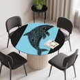 thumbnail image 2 of Black Blue Dolphin Round Fitted Tablecloth with Elastic Edge, Waterproof Table Cloth Table Cover for 36"-44" Tables, Summer Beach Coastal Modern Art Tablecloths for Dining Picnic Indoor Outdoor, 2 of 9