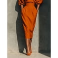 thumbnail image 3 of Orange Womens Elegant Mid-Length Dress With Boat Neck, 3/4 Puffed Sleeve, And Pockets, 3 of 4