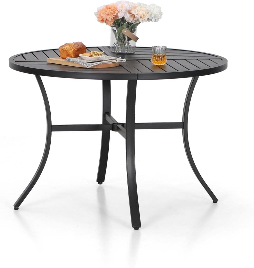 Sophia & William 42" Round Patio Table, Black Metal Steel Outdoor ...