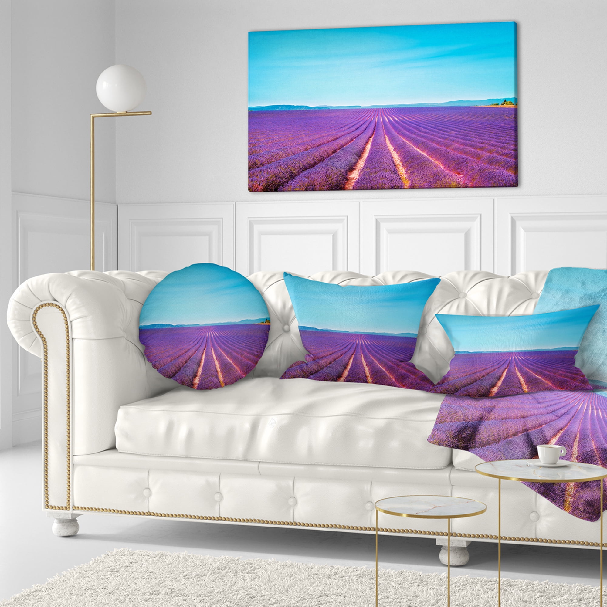 Designart Lavender Flowers and Clear Sky - Landscape Wall Throw Pillow - 12x20