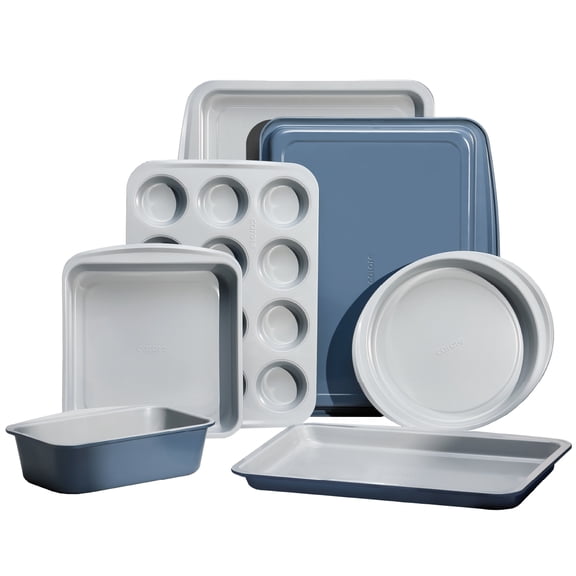 Carote 7Pieces Baking Pans Set Nonstick, Premium Carbon Steel Non Toxic Stackable Bakeware Sets for Kitchen, Scratch-Resistant, Oven Bake Sheets for Baking, Cake Pan, Roasting Pan, Muffin Pan, Blue