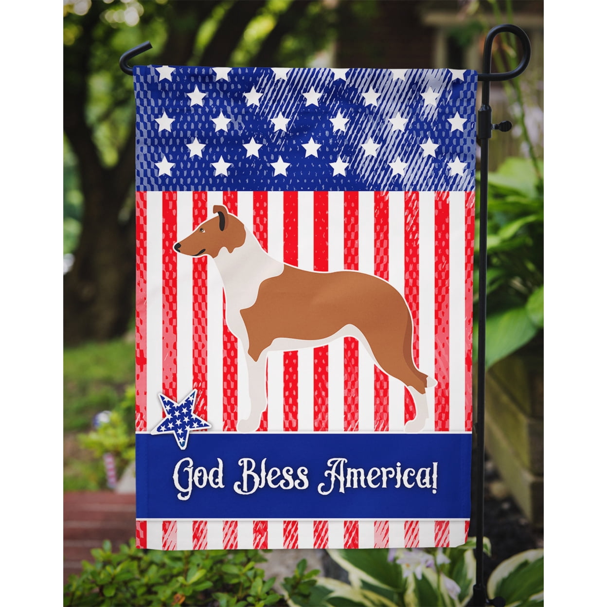 Carolines Treasures BB8423GF Smooth Collie American Flag Garden Size  Small multicolor