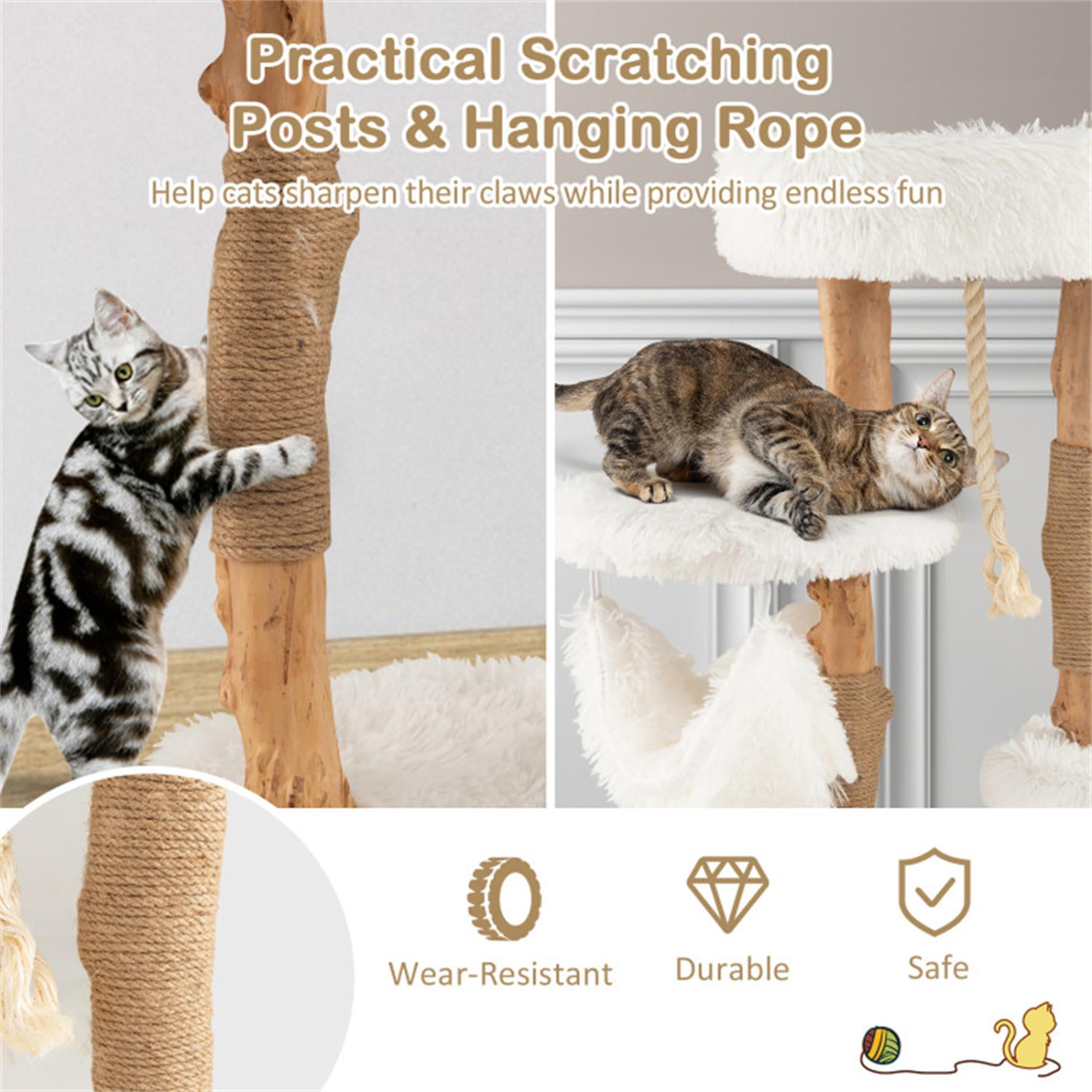 Kadyn 34" Solid Wood Cat Tree Tower for Indoor, Modern Cat Condo with Scratching Post, Cat Climbing Tree House Furniture, White