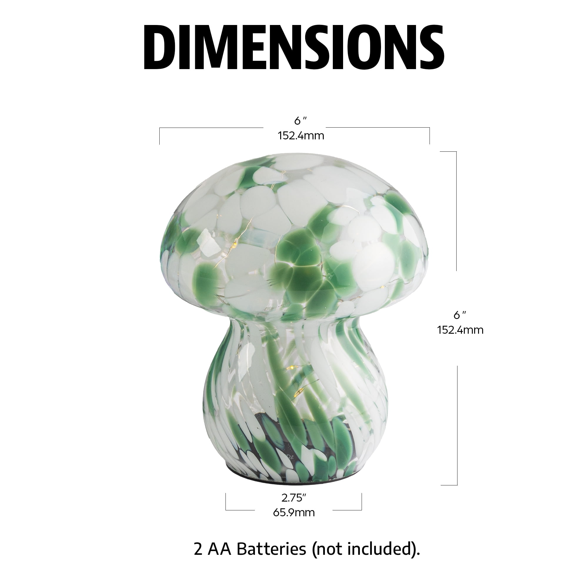 BrightSide Mushroom Confetti Glass Lamp - Sage/White, Battery-Powered Fairy Lights