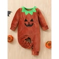 thumbnail image 2 of Licupiee Newborn Baby Girls Boys Halloween Outfits Grimace Pattern Jumpsuit Crewneck Patchwork Snap Crotch Bodysuit, 2 of 6