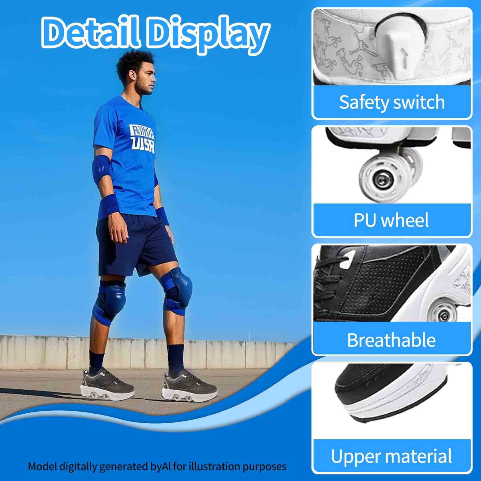 Roller Skate Shoes for men,Double-Row Deform Wheel Shoe Skate,Shoes with Wheel,2-in-1 Adult Parkour Roller Shoes Suitable for Outdoor Fun, Fitness