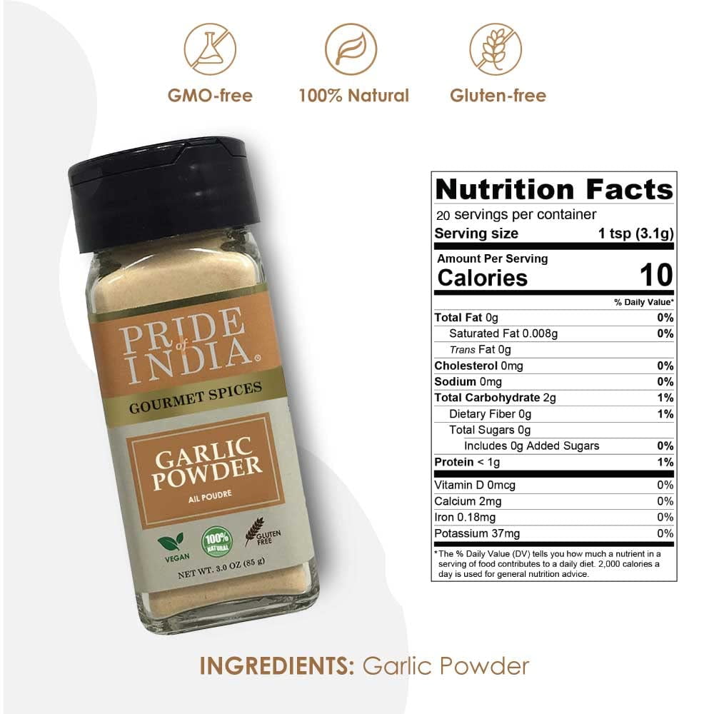 Pride of India - PACK of 6 - Garlic Fine Ground – Gourmet & Culinary Grade – Classic Seasoning to Pasta/Sauces/Dips/Bakes – Easy to Use – 3 Oz. Small Dual Sifter Bottle