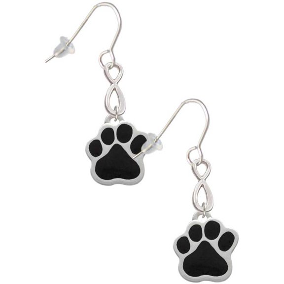 Delight Jewelry Silvertone Large Black Paw Silver tone Infinity French Earrings