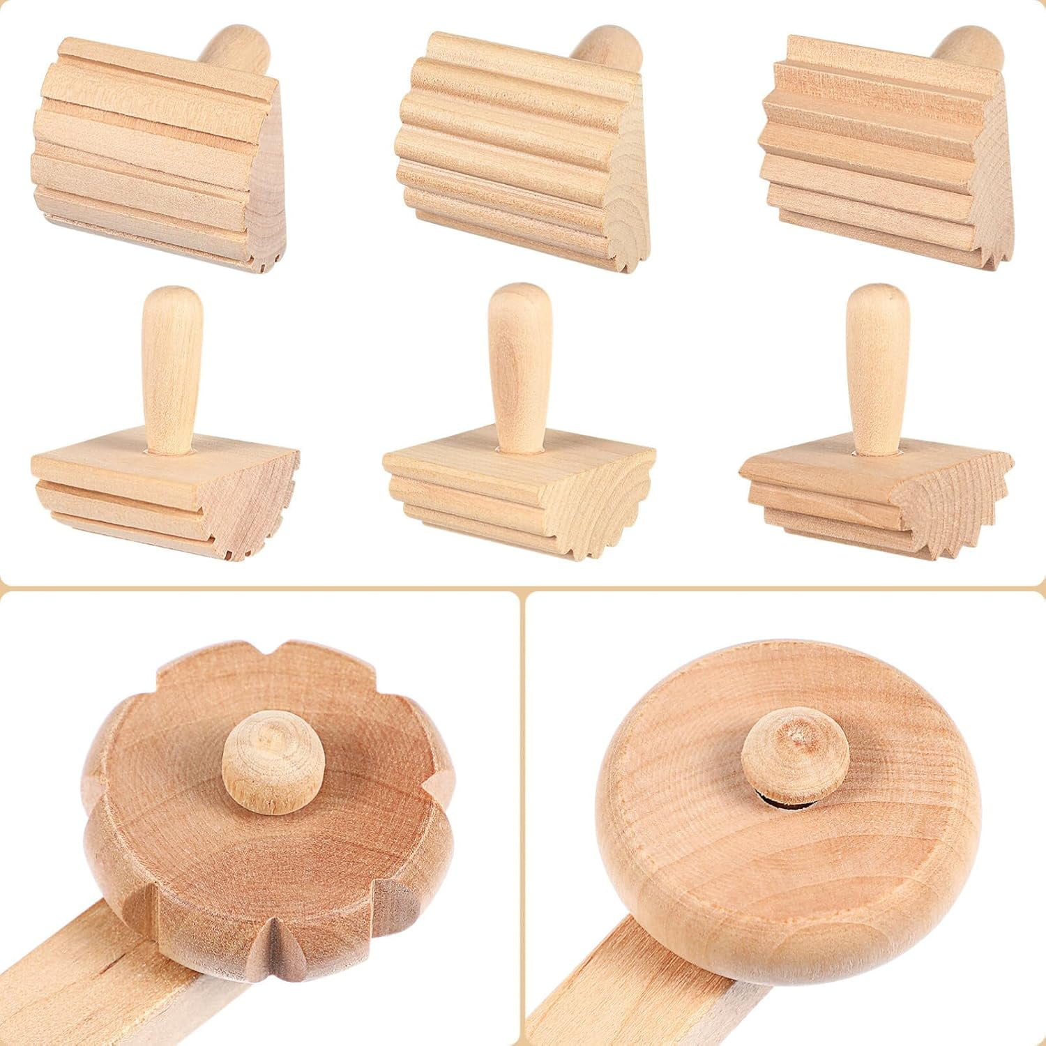ABCISI Wooden Clay Tools, Kids Wood Stamps Hand Rollers Plasticine Molding Tools Set, Pottery Molding Clay Sculpting Accessories for Art DIY Crafts Activities, 12pcs