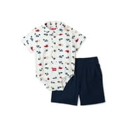 Wrangler Baby Boy Short Sleeve Woven Bodysuit with Woven Pants, 2-Piece Set, Sizes 0/3M-24M
