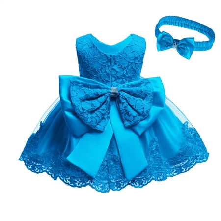 

TUOBARR Summer Savings Clearance! Ball Gown Dresses for Girls Toddler Girls Bowknot Solid Color Dresses Birthday Party Gown Long Dresses With Headband Suit Blue 6M