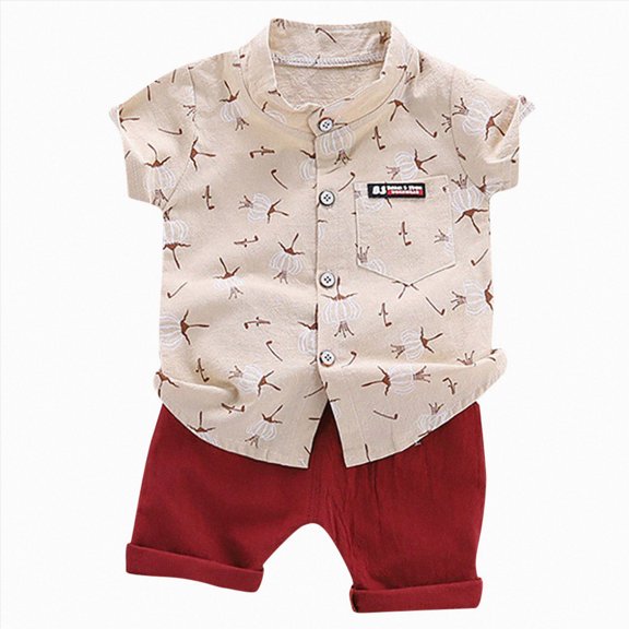 Boy Baby Clothes Toddler Outfits Summer Girls And Boys Children's Button Printed Short-sleeved Beach 0 3 6 12 18 24 Months T Shirt Shorts Set T-Shirt Pant 2Pcs/Set 2-Piece