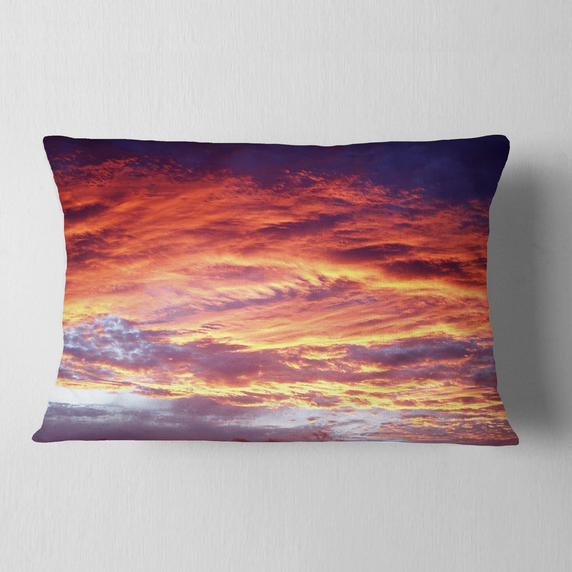 Designart Colorful Sunset Skies with Clouds - Landscape Printed Throw Pillow - 12x20