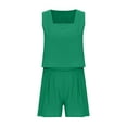 thumbnail image 2 of JWZUY Womens Square Neck 2023 Trendy 2 Piece Outfits Crop Tops Linen Short Set Lounge Matching Sets Clothes Beach Summer Green S, 2 of 3