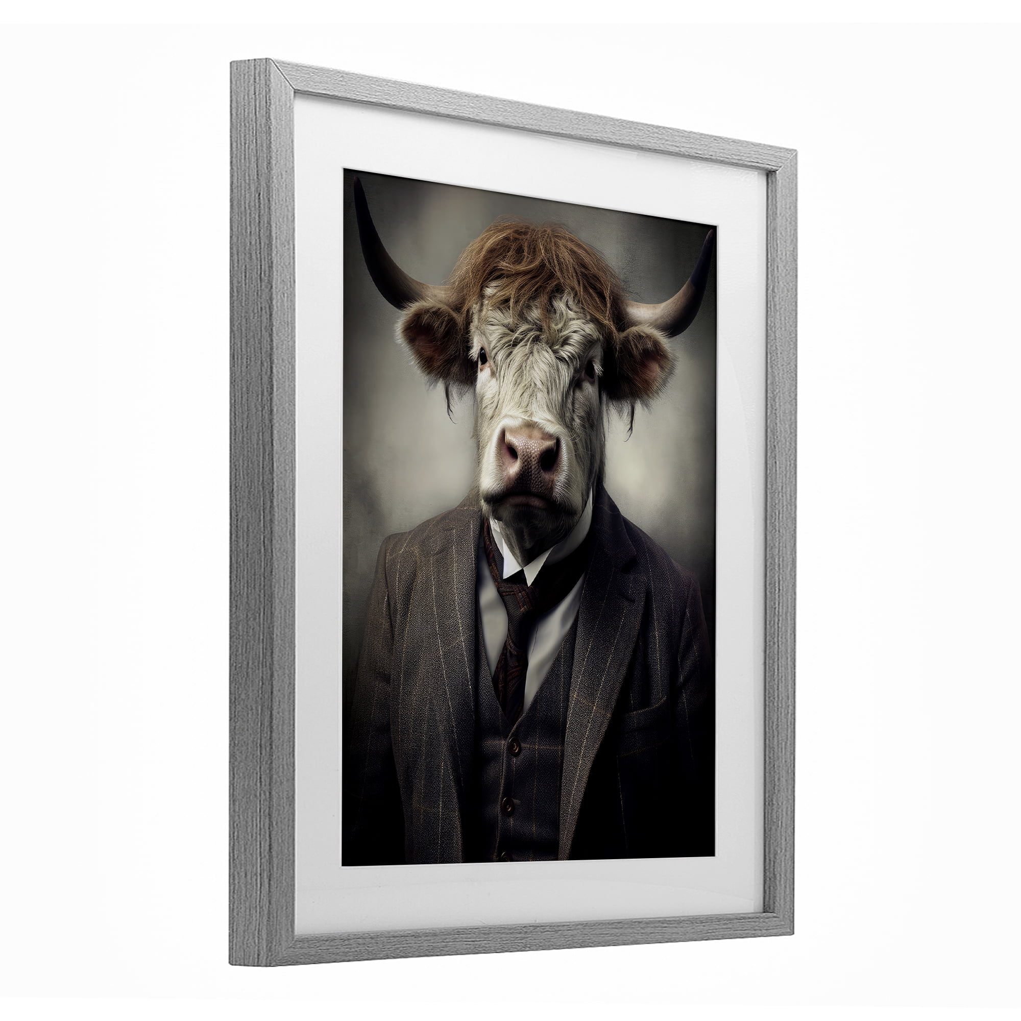 Stupell Industries Sophisticated Bull Portrait Gray Framed Print Under Glass, design by Ray Powers