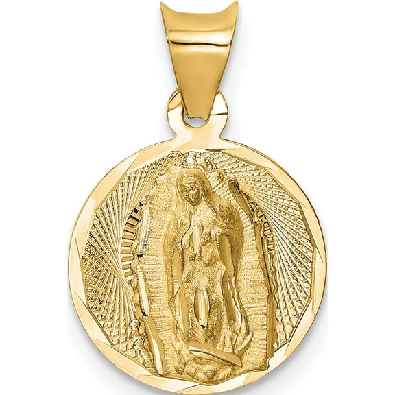 14K Yellow Gold Polished D/C Lady Of Guadalupe Circle Pendant (13.07 X 12.85) Made In Mexico k5630