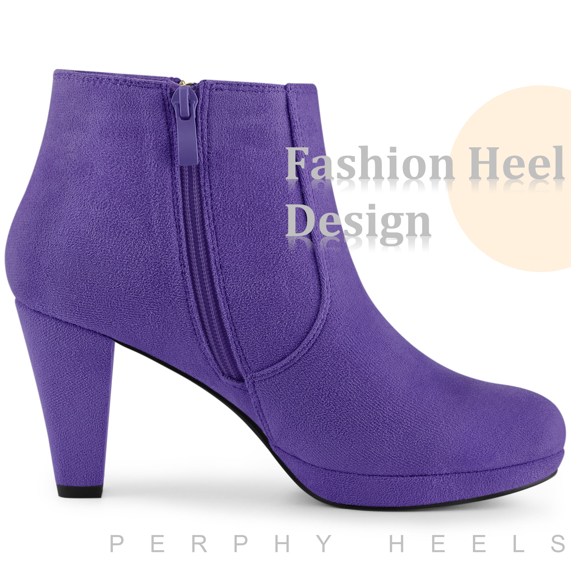 DARING DIVA Platform Round Toe Chunky Heel Ankle Boots Dark Purple 8