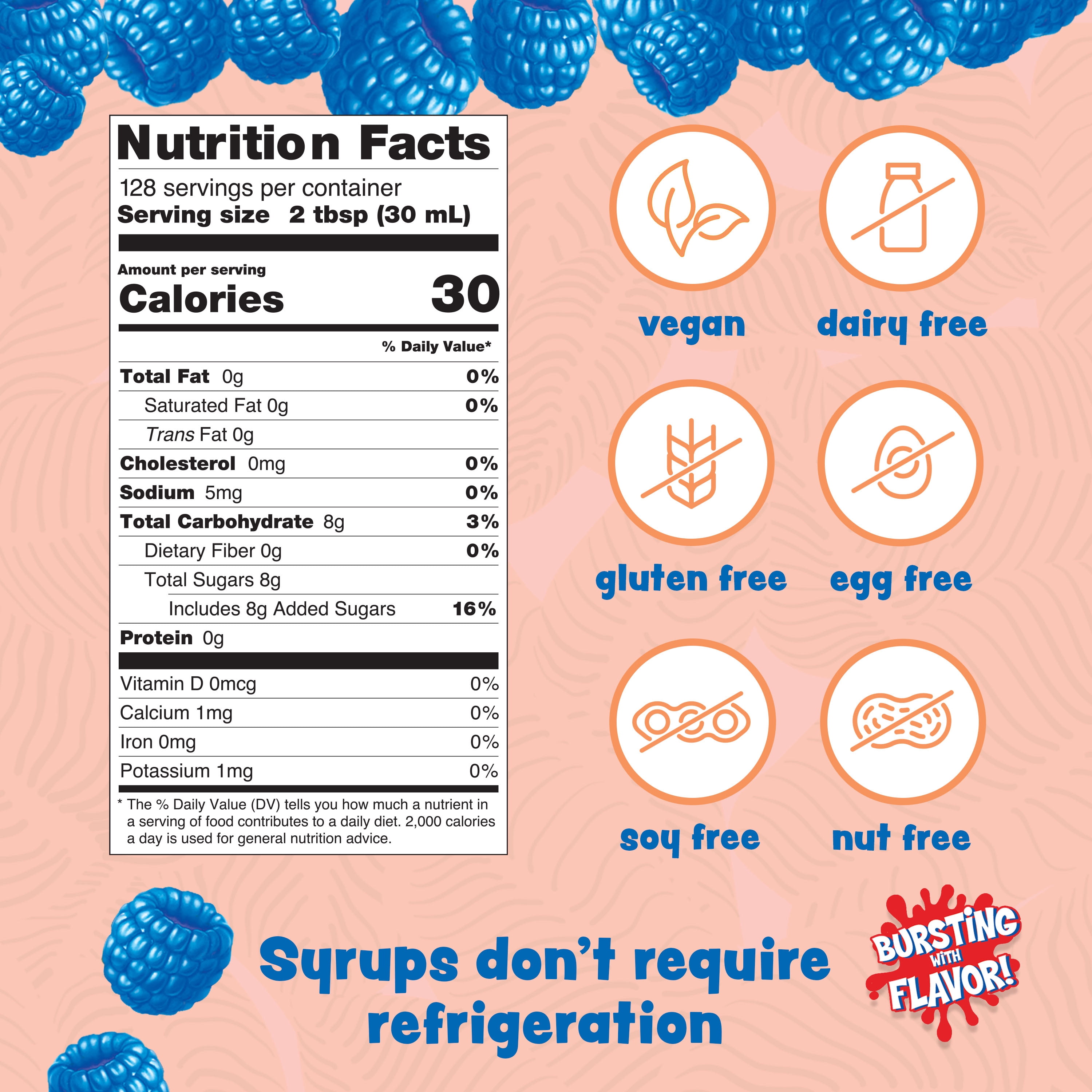 Kool-Aid Blue Raspberry Snow Cone Syrup, 128 oz (1 Gal) Pump Bottle, Snow Cone Maker Ready