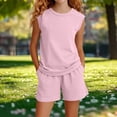 thumbnail image 3 of yillto Girls Summer 2 Piece Outfits Short Sleeve T Shirts Top and Shorts Clothing Tracksuit Sets with Pockets, 3 of 5