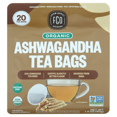 FGO Ashwagandha Tea, Organic, Eco-Conscious Tea Bags (20 Count)