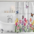 thumbnail image 2 of Tulips Spring Floral Shower Curtain Set - Small 36" x 72" Washable Bathtub Curtain with 12 Hooks, Pastoral Flowers Butterfly Wooden Waterproof Fabric Stall Shower Curtains for Bathroom/Bathtub Décor, 2 of 6